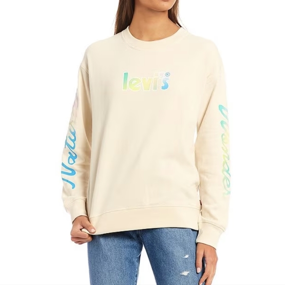 Levi's Cream and Multicolor Long Sleeve Crewneck Women's Size Small - Picture 2 of 8